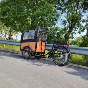 Triciclo da carico elettrico olandese magazzino europa bici da carico elettrica scatola anteriore in legno 3 ruote triciclo pedal assist