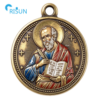 Collier pendentif médaillon croix religieuse catholique Saint Jean l'Apôtre Évangéliste Baptiste Protecteur, médaille personnalisée Saint Jean