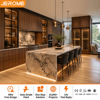 Armoires de cuisine modernes en bois massif avec placage en noyer foncé, finition couleur grain de bois élégante, fabrication sur mesure par Jerome Factory