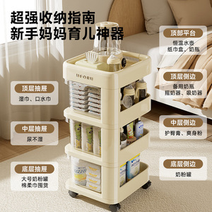 Chariot de rangement pour bébé Uforu à 4 niveaux avec roulettes pour l'organisation des couches et des préparations pour nourrissons - Product Image 1