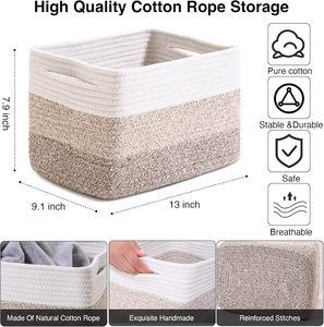 Cubes de rangement portables paniers tissés en corde de coton pour organiser étagère <span class=keywords><strong>panier</strong></span> de rangement <span class=keywords><strong>Cube</strong></span> bac de rangement paniers carrés - Product Image 3