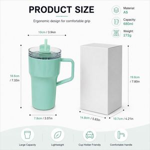 Vaso de Plástico Personalizado con Logotipo, 20oz, Pared Simple, con Asa y Pajita, Libre de BPA, Reutilizable, para Viajes, Café, Agua, Impresión Serigráfica, Regalos - Product Image 3