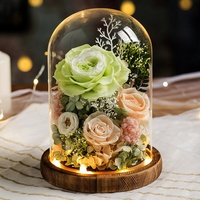 Cadeau de Saint-Valentin et d'anniversaire pour femme, bouquet de roses éternelles de luxe sous cloche en verre, fleurs séchées artisanales, ornement de table