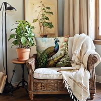 4 housses de coussin paon, motif élégant d'oiseau bleu et de fleurs, adapté à la décoration de la maison, de la terrasse extérieure et du jardin
