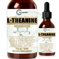 Complément alimentaire liquide L-THEANINE en gouttes, marque privée OEM, pour adultes, santé quotidienne, boost d'énergie doux, antioxydant, soutien cérébral et de l'humeur