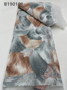 CHOCOO Nuovissimo Tessuto in Pizzo Nigeriano Stampato Viola <span class=keywords><strong>Ricamato</strong></span> con Perline e Paillettes 100% Poliestere Elastico - Product Image 4