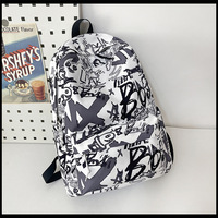 Sac à dos unisexe décontracté style japonais et coréen en nylon, imprimé graffiti, unique, imperméable, 20-37L, en polyester, pour voyage en extérieur
