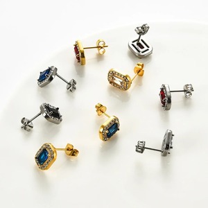 1 paire de boucles d'oreilles rectangulaires en acier inoxydable, zircone, argent, or, imitation diamant, bijoux de piercing, cadeaux pour femmes et hommes - Product Image 5