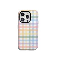 Coque de téléphone à motif à carreaux colorés pour 17 Pro avec recharge sans fil, couverture intégrale, antichoc, anti-traces de doigts