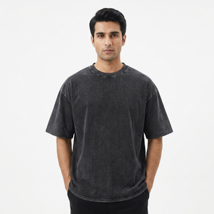 T-shirts personnalisables 100 % coton pour hommes et femmes, haute qualité, manches courtes, motif léopard, coupe oversize, effet vintage délavé - Product Image 1
