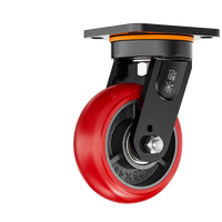 Roue pivotante robuste en polyuréthane rouge avec noyau en fer, frein intégré, 4/5/6/8 pouces, capacité 300 kg, pour chariot d'entrepôt