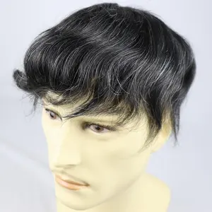 1B20 Fine Mono Base Với PU Xung Quanh Human Hair Blend Wig Hệ Thống Thay Thế Đàn Ông Toupee Đen Với 20% Bản Vá Tóc Xám Cho Nam Giới