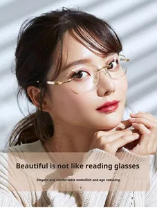 FANXUN TY195 New Colored Powder Reading Glasses HD Anti-Blue Anti-Fatigue Diamond Trimming Fashion Aging Rimless Glasses