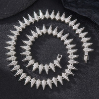 Collar de cadena de eslabones con púas de diamantes de imitación dorados, estilo Iced Out, de aleación de zinc, joyería Hip Hop para hombres, mujeres, raperos, fiestas y escenarios