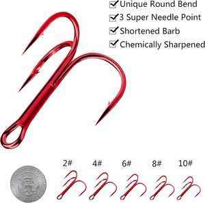 50PCS High Carbon Steel Red Treble <strong>Hooks</strong> Kit <strong>Assorted</strong> Size Triple Fishing <strong>Hooks</strong> with Round Bend for Lures Freshwater Saltwater - Product Image 4