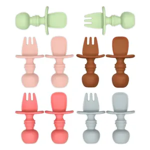 Ergonomic Safe Toddler Independent Feeding Utensils BPA Free Led Weaning Pre-Spoon Soft-Tip Training Silicone Baby Spoon