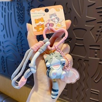 Porte-clés en résine style Mochi mignon en gros, pendentif chat de dessin animé, breloque de sac pour filles, accessoires de sac à dos d'étudiant, cadeau