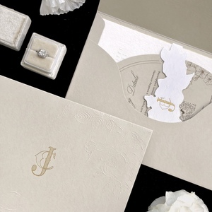 การ์ดเชิญงานแต่งงานแบบนูนลายพิมพ์วานิลลา รุ่น 465 กระดาษคอตตอน พิมพ์แบบ Letterpress รายละเอียดปั๊มฟอยล์ทอง สวยหรู - Product Image 2
