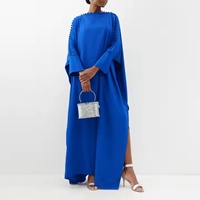 Robe ample islamique boutonnée avec fente latérale en crêpe pour femme, vêtement traditionnel musulman