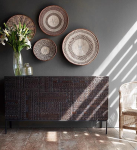 Antikes Handgeschnitztes Massives Teakholz-Sideboard mit Schubladen Mid-Century Tribal-Muster Buffetschrank für Ess- und Wohnzimmer - Product Image 3