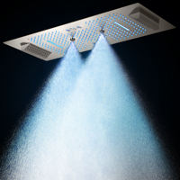 HLK Ensemble de robinets de douche muraux thermostatiques en nickel à 6 fonctions de luxe avec brosse pour salle de bains avec LED et musique en laiton