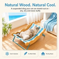 Lit hamac pour chat avec maille Teslin, cadre en bois de caoutchouc et pieds en acier carbone, lit surélevé rafraîchissant pour chat, pas besoin de tapis rafraîchissant