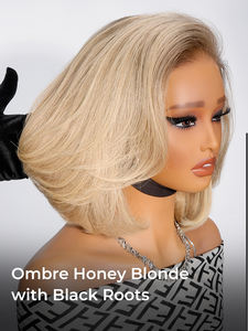 วิกผมบ๊อบตรงแบบติดกาวสำเร็จรูป ขนาด 5x7 นิ้ว สีบลอนด์ออมเบรแบบไล่ระดับ  ทำจากผมแท้  พร้อมใช้งาน - Product Image 3