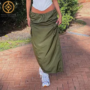 H5529M 2023 spring new arrivals Fashion slit woven skirt Amy green overalls