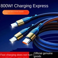 Kabel Data Tipe-C Tiga-dalam-Satu Nylon Pengisian Daya Super Cepat 200W untuk 15 Perangkat, Kompatibel dengan Earphone OPPO Glory