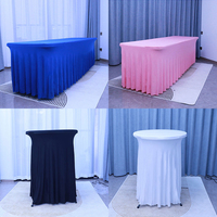 Nappe carrée ou ronde en polyester tissé de couleur personnalisée, jupe de table élastique à volants pour mariage et banquet