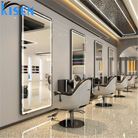Meuble de présentation de salon en acier inoxydable KISEN, table de maquillage et étagères de rangement avec éclairage LED pour salon de coiffure