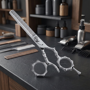 Ciseaux professionnels pour laisser des mèches de cheveux apparentes, en acier inoxydable, 28 dents, pour droitiers, manche long - Product Image 3