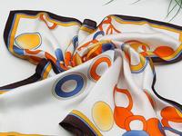 Foulard en satin de soie imprimé cercles colorés, bandana décoratif tendance, écharpe tour de cou, logo personnalisé disponible en gros