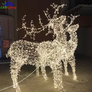 2022 3d giant metal craft motif light handmade lighted christmas iron decorative reindeer sleigh