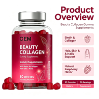 Gummies à la biotine 5000 mcg favorisant la santé des cheveux, de la peau et des ongles, gummies véganes au collagène saveur framboise