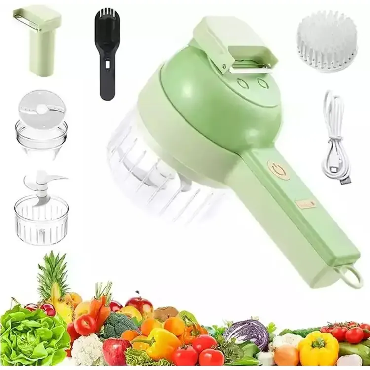 Cortador de verduras eléctrico de mano 4 en 1, procesador de alimentos de mano multifuncional, Chopp de verduras inalámbrico portátil, novedad