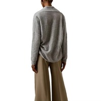 Großhandel Benutzerdefiniertes Logo Kaschmir Damen Wickel-Strickjacke mit Gürtel Langarm V-Ausschnitt Locker Sitzender Pullover Bürodamen-Strickwaren