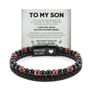 Bracelet « À mon fils, protégé par l'amour » pour hommes, avec perles en œil de tigre et fermoir en forme de cœur, bijoux cadeau - Product Image 1