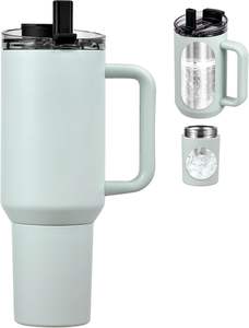 Mug de voyage isotherme 30oz pour <span class=keywords><strong>café</strong></span> glacé avec couvercle breveté, bouteille d'eau réutilisable en acier inoxydable avec poignée et paille - Product Image 1