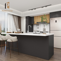 Cuisine modulaire au design moderne avec comptoirs en marbre/laminé/résine, accessoires de robinetterie, écologique et étanche