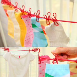 Corde à linge rétractable portable en gros avec 12 pinces, séchoir à linge extérieur, corde de séchage, étendoir suspendu pour - Product Image 5