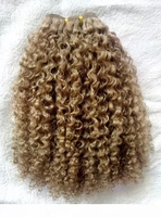 Extensions de cheveux humains vierges russes blonds, bouclés crépus, afro crépus bouclés, à coudre, à clipser, en mèches