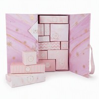 Boîtes rigides personnalisées pour Noël, laminées, pour cosmétiques, boîte vide, emballage, compte à rebours, boîte surprise rose, calendrier de l'avent