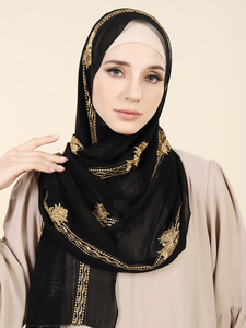 Diseño Personalizado Popular en África, Bordado Exquisito con Hijabs de Chifón Premium, <span class=keywords><strong>Jalaba</strong></span> Femme, Velos Bordados, Pañuelo para la Cabeza - Product Image 3