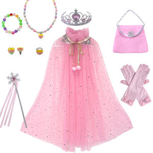 2024 princesse Cape ensemble filles Elsa Anna princesse Cosplay habiller accessoires paillettes cape Costume <span class=keywords><strong>pour</strong></span> les filles - Product Image 1