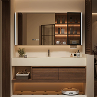 Nouvelle combinaison de meuble de salle de bain moderne en bois avec miroir de vanité, lavabo en céramique, montage mural, respectueux de l'environnement