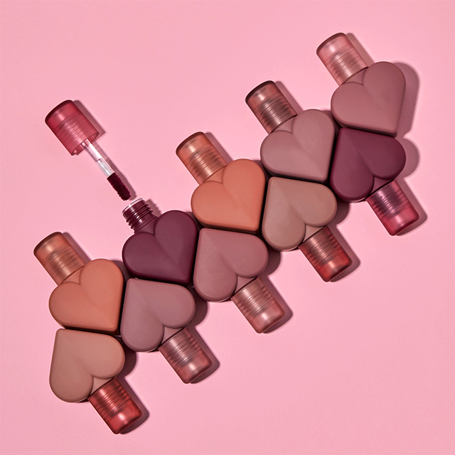 wholesale vegan custom private label vendor cute matte liquid lip gloss kaja beauty heart shape lipstick