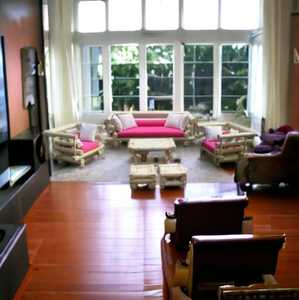 2023 à la mode moderne 5 places modulaire bambou bois canapé ensemble Table centrale 2 poufs intérieur extérieur salon jardin pour hôtels parcs - Product Image 2