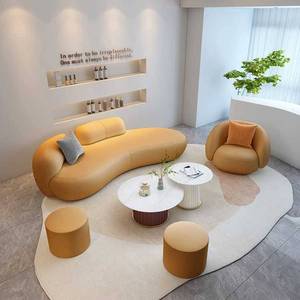 Sofá de PU Estilo Crema de Diseño Curvo 2025, Famoso en Internet, para Área de Descanso de Oficina, Recepción, Salón de Belleza, Tienda de Ropa Femenina - Product Image 4
