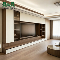 Lemari TV Kayu Minimalis Tanpa Gagang SLS, Meja TV Modern Menggantung dengan Penyimpanan Kaca Kustom, Perabot Ruang Tamu